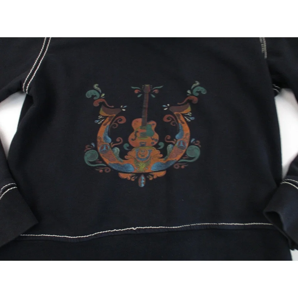 True Religion Hoodie Mens XL Black Big T Pullover Contrast Stitch Utility